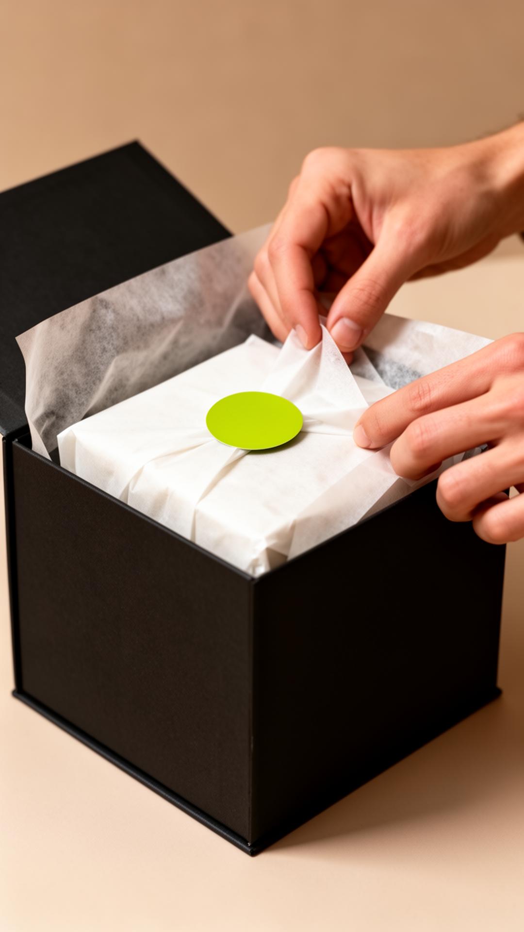 Närbild på en omsorgsfullt paketerad order